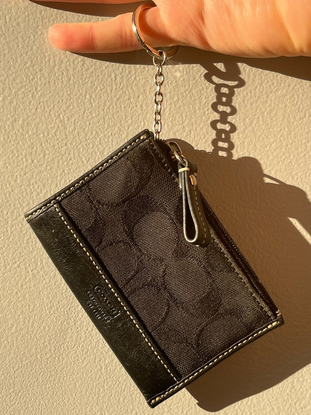 Coach Signature Hampton Mini Wallet Key Chain- Black